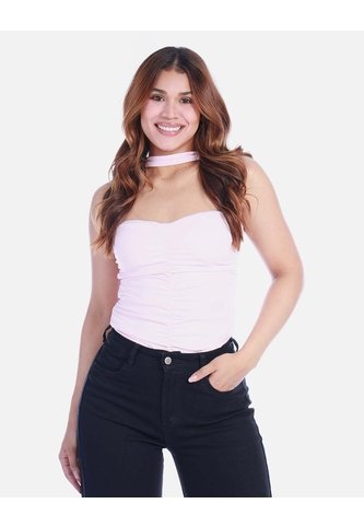 Body Strapless Para Mujer Con Gargantilla Choker Y Fruncido Arequipe moda dulce