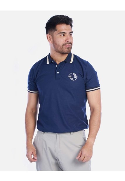 Camiseta Tipo Polo Para Hombre Manga Corta - Azul Marino Con Contraste