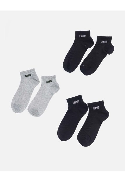 Set X 3 Medias Tobilleras Acanaladas Con Etiqueta Textil