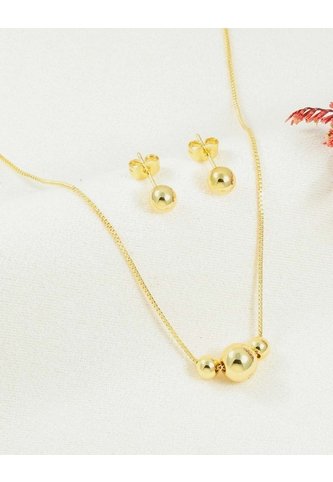 Set De Cadena Y Aretes De Esferas Doradas Arequipe moda dulce