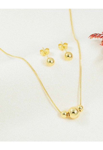 Set De Cadena Y Aretes De Esferas Doradas