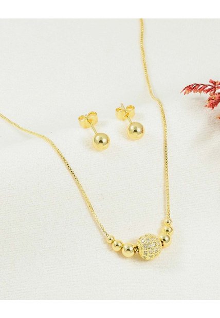 Set De Cadena Y Aretes De Esferas Con Detalle Brillante
