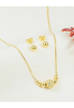 Set De Cadena Y Aretes De Esferas Con Detalle Brillante