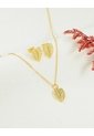 Set De Cadena Y Aretes De Hoja Con Piedras Brillantes de Arequipe moda dulce