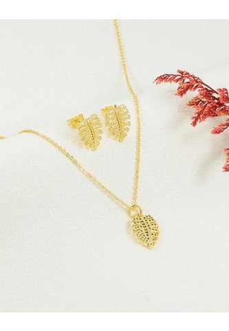 Set De Cadena Y Aretes De Hoja Con Piedras Brillantes Arequipe moda dulce