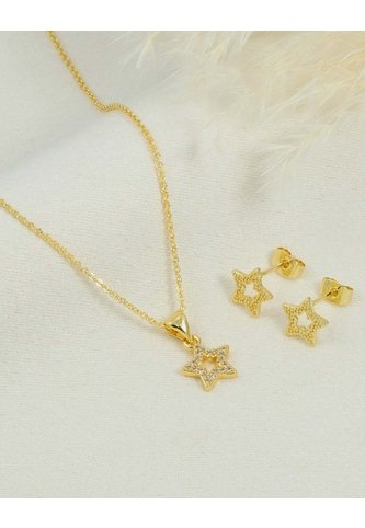 Set De Cadena Y Aretes De Estrella Con Piedras Brillantes Arequipe moda dulce