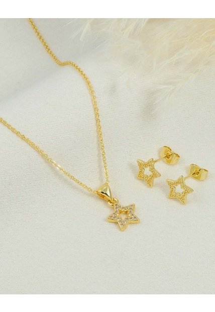 Set De Cadena Y Aretes De Estrella Con Piedras Brillantes