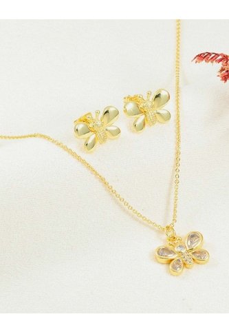 Set De Cadena Y Aretes De Mariposa Con Piedras Brillantes Arequipe moda dulce