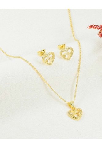 Set De Cadena Y Aretes De Corazón Con Piedras Brillantes Arequipe moda dulce
