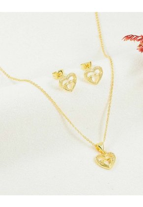 Set De Cadena Y Aretes De Corazón Con Piedras Brillantes