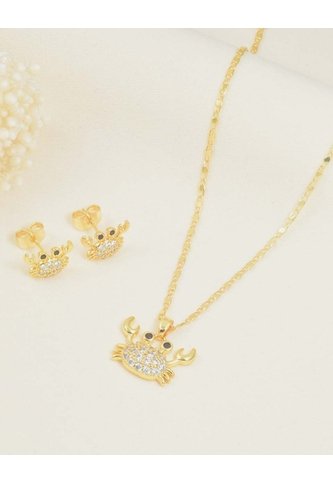 Set De Cadena Y Aretes De Cangrejo Con Contraste En Piedra Negra Arequipe moda dulce