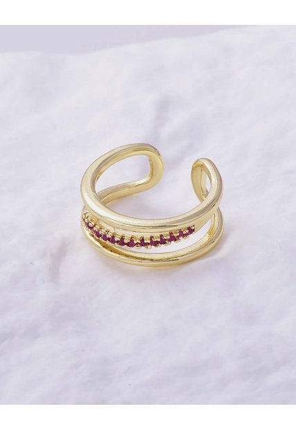 Anillo Doble Banda Con Zircones Rojos 