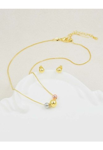 Set De Cadena Y Aretes De Esferas Tres Colores Arequipe moda dulce