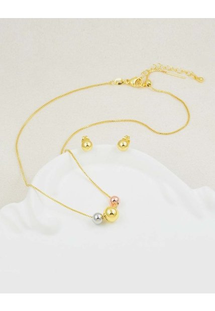 Set De Cadena Y Aretes De Esferas Tres Colores