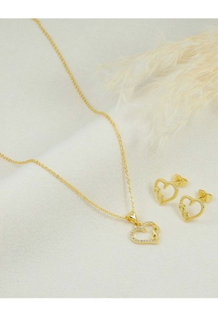 Set De Cadena Y Aretes De Esferas Doradas