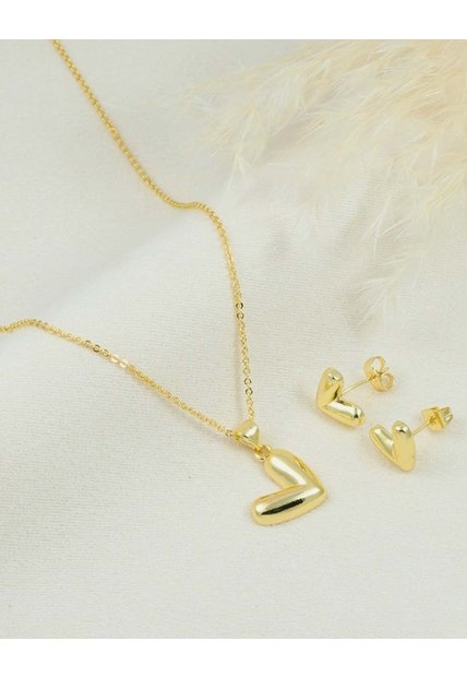 Set De Cadena Y Aretes De Corazón