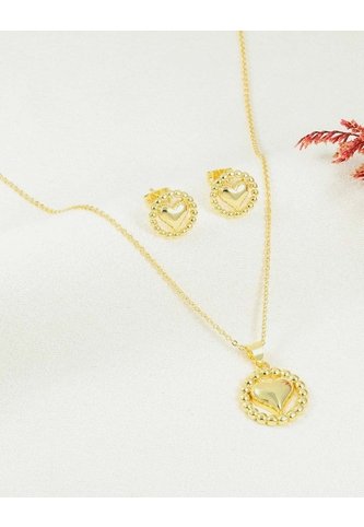Set De Cadena Y Aretes De Corazón Con Marco De Esferas Arequipe moda dulce