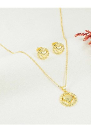 Set De Cadena Y Aretes De Corazón Con Marco De Esferas