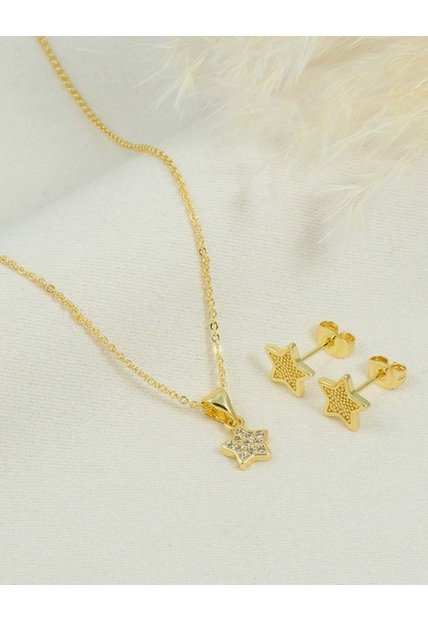 Set De Cadena Y Aretes De Estrella Con Piedras Brillantes
