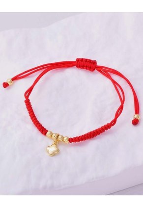 Manilla Con Dije De Flor Y Tejido En Hilo Rojo