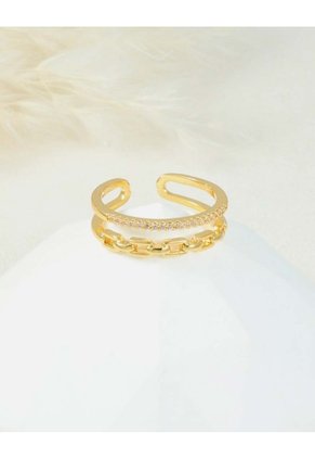 Anillo Ajustable Doble Banda Con Zircones Para Mujer