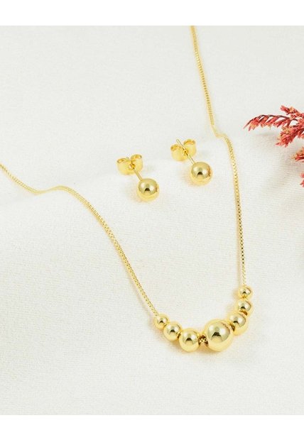 Set De Cadena Y Aretes De Esferas Con Detalle Brillante