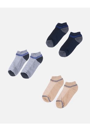 Set X 3 Medias Tobilleras Deportivas Con Bloques De Color Para Hombre