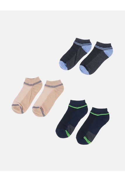 Set X 3 Medias Tobilleras Deportivas Con Bloques De Color Para Hombre