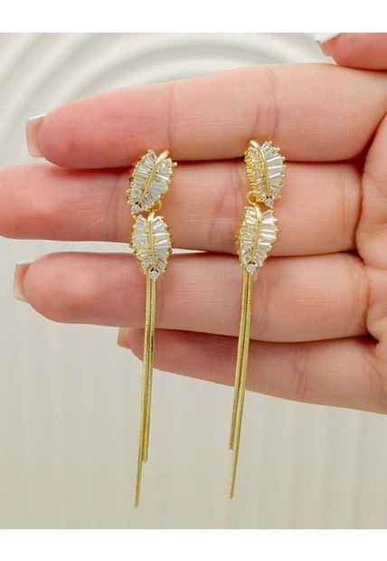 Aretes Largos Hojas Circonias