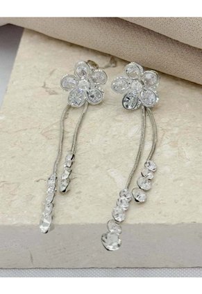 Aretes Largos Flor Con Cadenas Colgantes