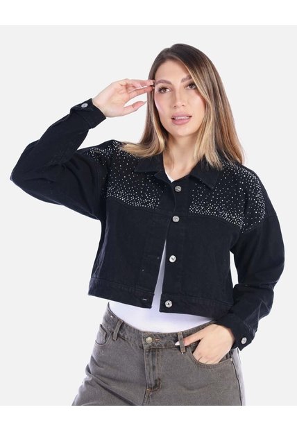 Chaqueta De Algodón Negra Corta Mujer