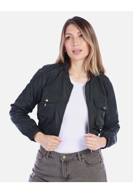 Chaqueta Bomber Liviana Negra Mujer