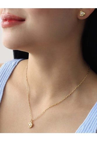 Conjunto De Collar Y Aretes Con Dije De Corazón Y Perla Arequipe moda dulce