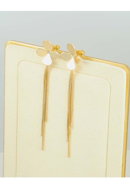 Aretes Colgantes Dorados Con Diseño Floral Y Cadenas  
