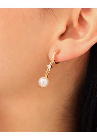 Aretes Colgantes Dorados Con Perla Y Circonia Arequipe moda dulce