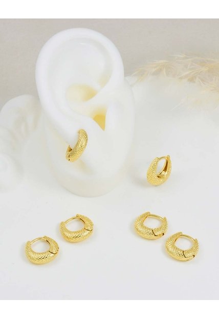 Set De Candongas Doradas Con Textura Martillada X3