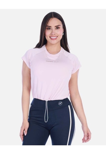Camiseta Deportiva Manga Corta Raglán Con Cordón Ajustable Rosada