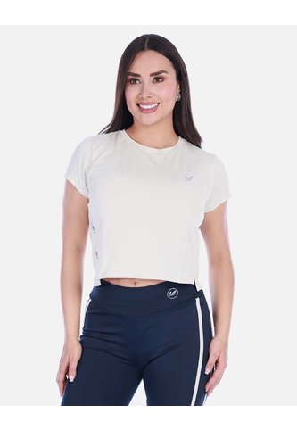 Camiseta Deportiva Manga Corta Raglán Tipo Crop Beige Arequipe moda dulce