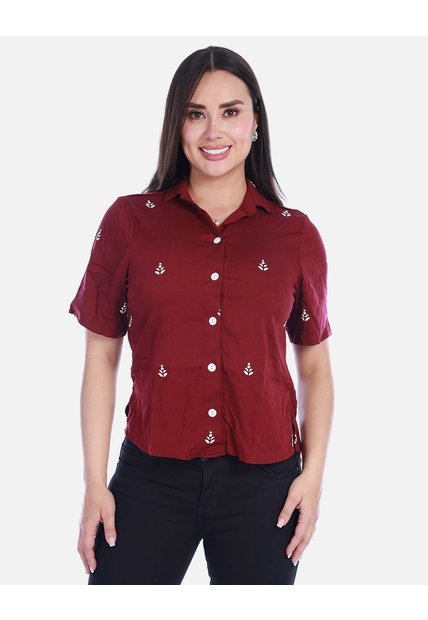 Camisa Casual Tipo Camisera Con Botones Y Microbordados