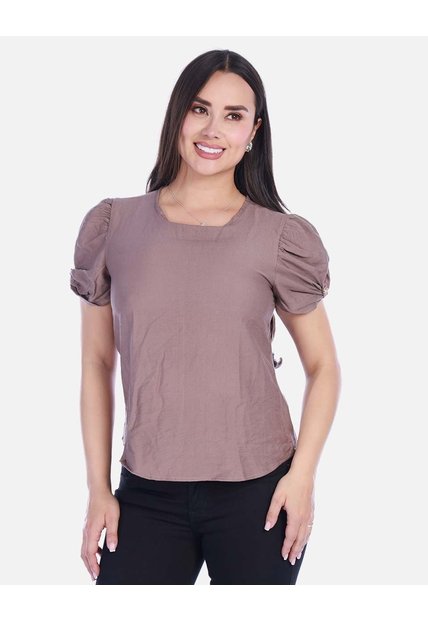 Blusa Elegante Con Mangas Abombadas Y Detalle De Botón