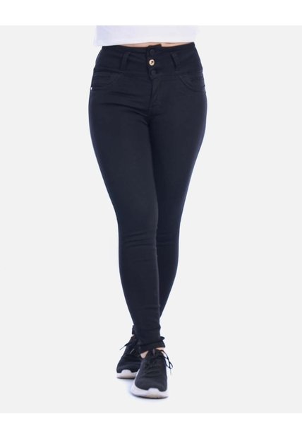 Jean Skinny Tiro Alto Con Pretina Ancha De 3 Botones