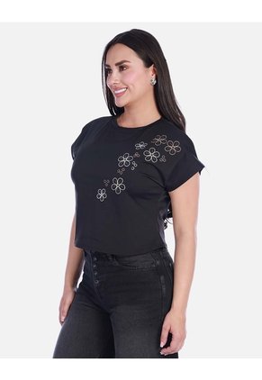 Crop Top Casual En Algodón Con Detalle Floral Bordado