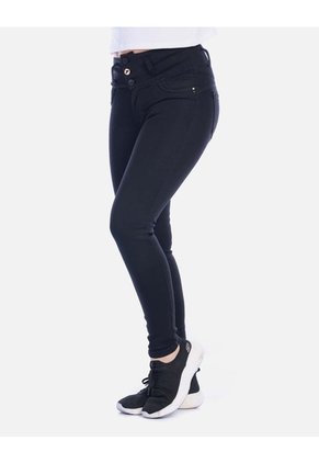 Jean Skinny Tiro Alto Con Pretina Ancha De 3 Botones