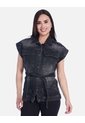 Chaleco Denim Tipo Jaqueta Manga Rodada Con Cinturón Y Apliques de Arequipe moda dulce