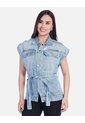 Chaleco Denim Tipo Jaqueta Manga Rodada Con Cinturón Y Apliques de Arequipe moda dulce