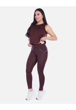 Leggings Deportivos Tiro Alto Vinotinto Con Vivo Contraste