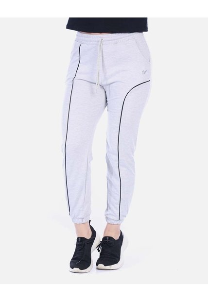 Pantalón Jogger Deportivo Gris Jaspe Con Vivos Negros