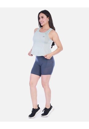 Conjunto Deportivo 2 Piezas: Top Manga Sisa Menta Y Biker Short Gris