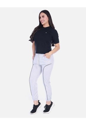 Pantalón Jogger Deportivo Gris Jaspe Con Vivos Negros