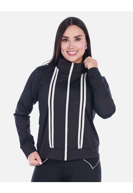 Chaqueta Deportiva Con Cierre Y Franjas Contraste Negra
